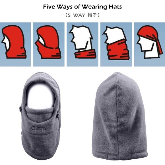 🆕 Kids Grey Balaclava Fleece Winter Hat Neck Warmer Ski Mask Face Animal Hood - Picture 5 of 6